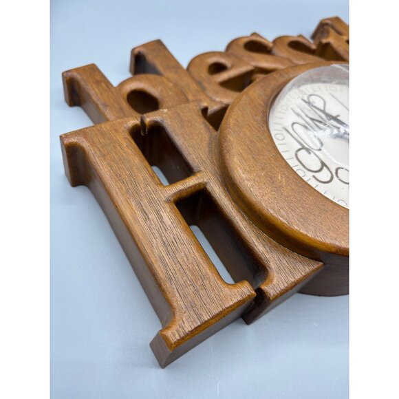 Vtg Burwood 80s Wall Clock Faux Wood "Bless This House" Quartz Movement - Picture 6 of 10